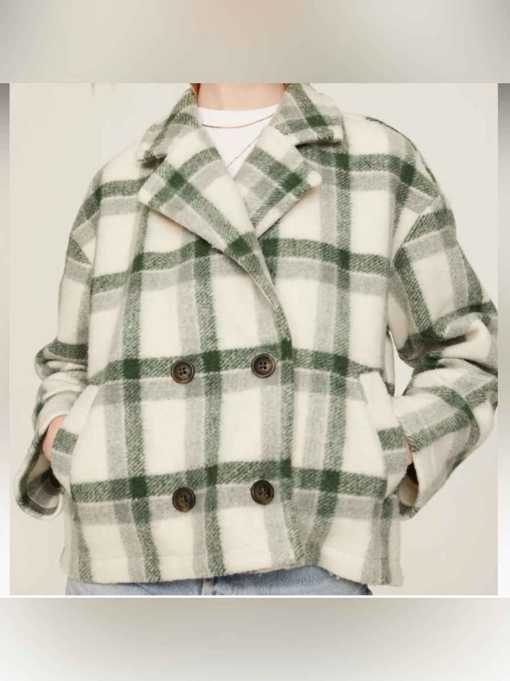 Madewell Dasani Blazer Fleece Jacquard Double Breasted Jacket Green Sz M
